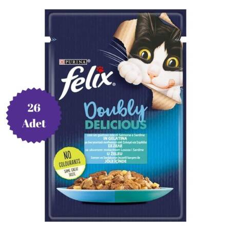 Felix Çifte Lezzet Somon ve Sardalya Yetişkin Kedi Konservesi Pouch 85gr x 26 Adet - 1