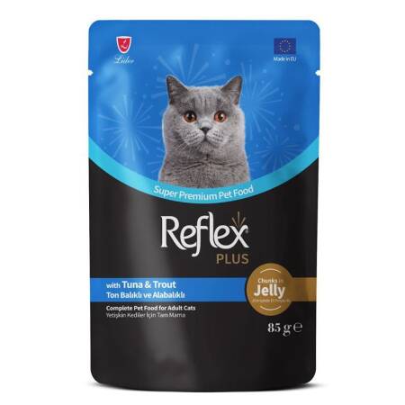 Reflex Plus Ton ve Alabalıklı Jöleli Parça Etli Yetişkin Kedi Konservesi 85gr - 1