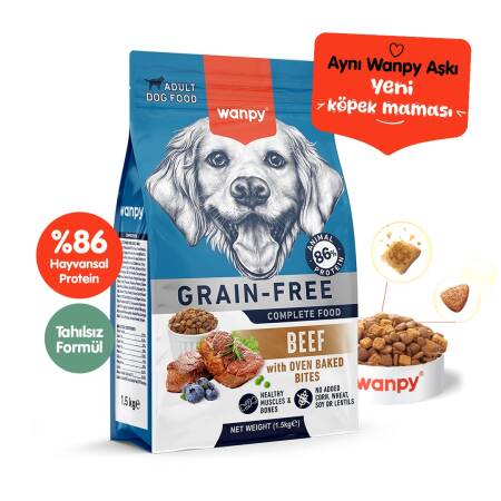 Wanpy Tahılsız Sığır Etli Yetişkin Köpek Maması 1,5 kg - 1